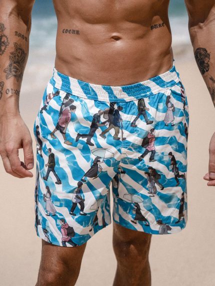 Hapnix® - The Blue White Men's 7" Swim Trunks