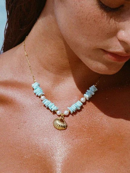 Light Blue Starry Ocean Pearl Shell Necklace