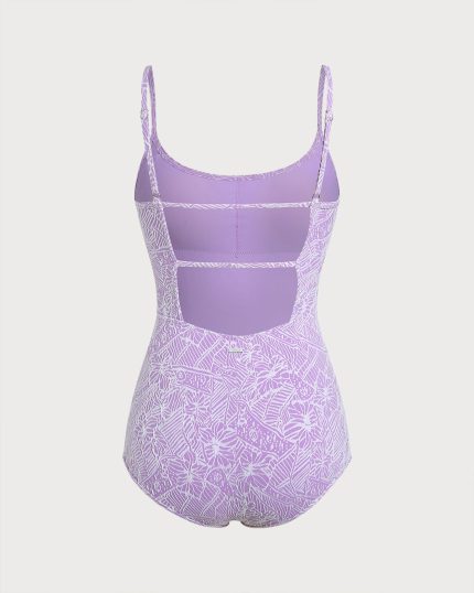 Purple Print Cut-Out Surf One Piece