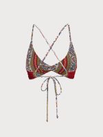 Burgundy Reversible Twist Front Floral Bikini Top - Image 10