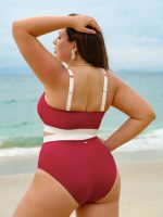 Red Contrast Cutout Plus Size Bikini Top - Image 2