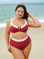 Red Contrast V Notch Plus Size Bikini Top - Image 3