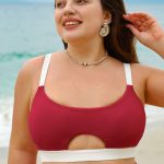 Red Contrast Cutout Plus Size Bikini Top