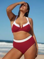Red Contrast V Notch Plus Size Bikini Top - Image 6