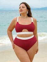 Red Contrast Cutout Plus Size Bikini Top - Image 3