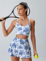 Blue Floral U Neck Sports Bra - Light Support - Image 3