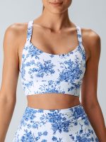 Blue Floral U Neck Sports Bra - Light Support - Image 2