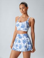 Blue Floral U Neck Sports Bra - Light Support - Image 5