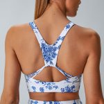 Blue Floral U Neck Sports Bra - Light Support