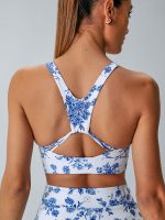 Blue Floral U Neck Sports Bra - Light Support