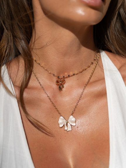 Gold Oil-Drip Bow Necklace