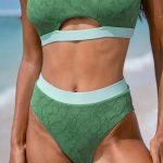 Dark Green Contrast High Waisted Bikini Bottom