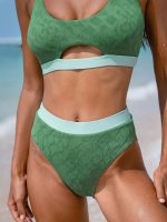 Dark Green Contrast High Waisted Bikini Bottom
