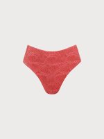 Red Jacquard Full Coverage Bikini Bottom - Image 5