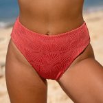 Red Jacquard Full Coverage Bikini Bottom