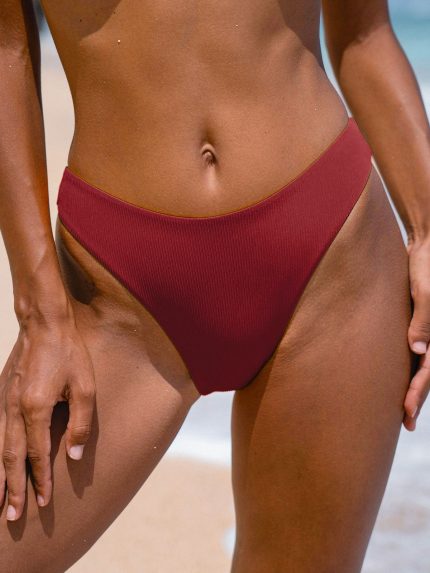 Wine Red Solid Bikini Bottom