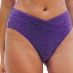Purple Lurex V Cut Full Coverage Bikini Bottom