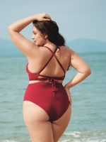 Wine Red Ruched Plus Size Bikini Bottom - Image 2