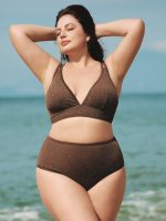 Dark Coffee Lurex Plus Size Bikini Bottom - Image 6