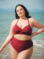 Wine Red Ruched Plus Size Bikini Bottom - Image 3