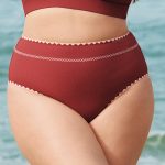 Brick Red Contrast Stitch Plus Size Bikini Bottom