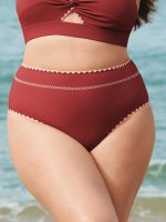 Brick Red Contrast Stitch Plus Size Bikini Bottom