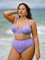 Purple Jacquard Plus Size Bikini Bottom - Image 3