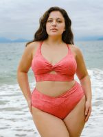 Red Jacquard V Cut Plus Size Bikini Bottom - Image 5