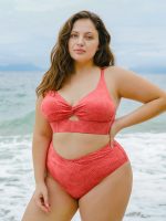 Red Jacquard V Cut Plus Size Bikini Bottom - Image 3