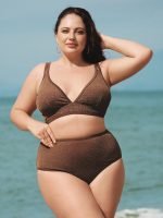 Dark Coffee Lurex Plus Size Bikini Bottom - Image 3