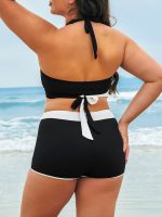 Black Contrast Full Coverage Plus Size Bikini Bottom - Image 4