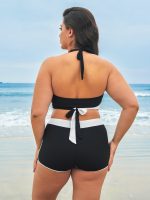 Black Contrast Full Coverage Plus Size Bikini Bottom - Image 2