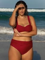 Red Ruched Plus Size Bikini Bottom - Image 4