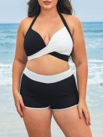 Black Contrast Full Coverage Plus Size Bikini Bottom - Image 3