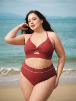 Brick Red Contrast Stitch Plus Size Bikini Bottom - Image 5