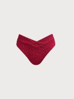 Wine Red Textured Full Coverage Bikini Bottom - Image 5