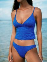 Blue Floral Textured Tankini Top
