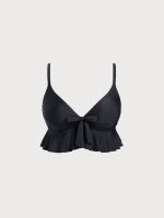Black Lace-Up Ruffled Plus Size Tankini Top - Image 6