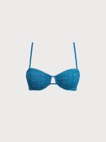 Blue Jacquard Ruched Underwire Bikini Top - Image 5