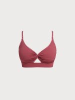 Brick Red Contrast Stitch Plus Size Bikini Top - Image 4