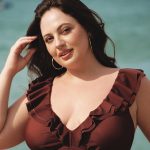 Brown Ruffled V-Neck Plus Size Bikini Top
