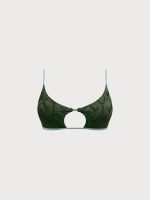 Dark Green Textured Cutout Bikini Top - Image 5