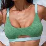 Dark Green Jacquard Cut Out Bikini Top