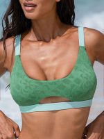 Dark Green Jacquard Cut Out Bikini Top