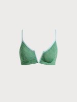Dark Green Jacquard V Notch Plus Size Bikini Top - Image 6