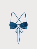 Blue Jacquard Ruched Underwire Bikini Top - Image 6