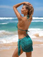 Dark Green Textured Triangle Bikini Top - Image 2