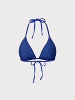 Blue Solid Halter Triangle Bikini Top - Image 6