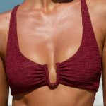 Wine Red Textured U-Ring Cross Back Bikini Top