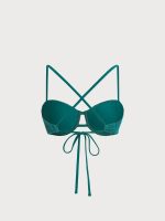 Dark Green Jacquard Cutout Underwire Bikini Top - Image 9